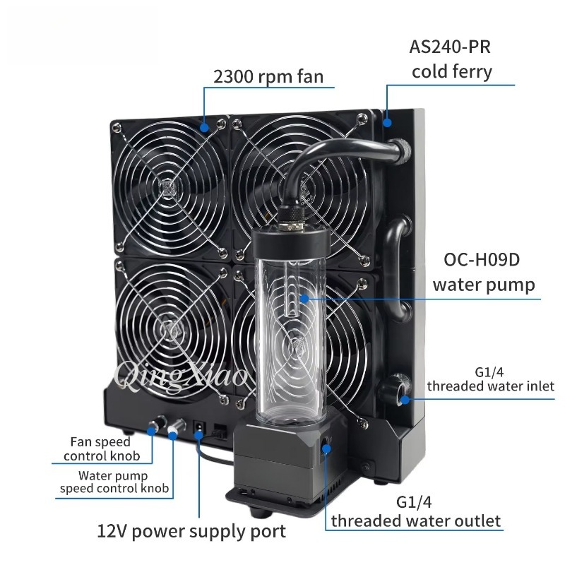 4 Fan Radiator Pump And Water  - External Radiator Water Cooling Kit review and price